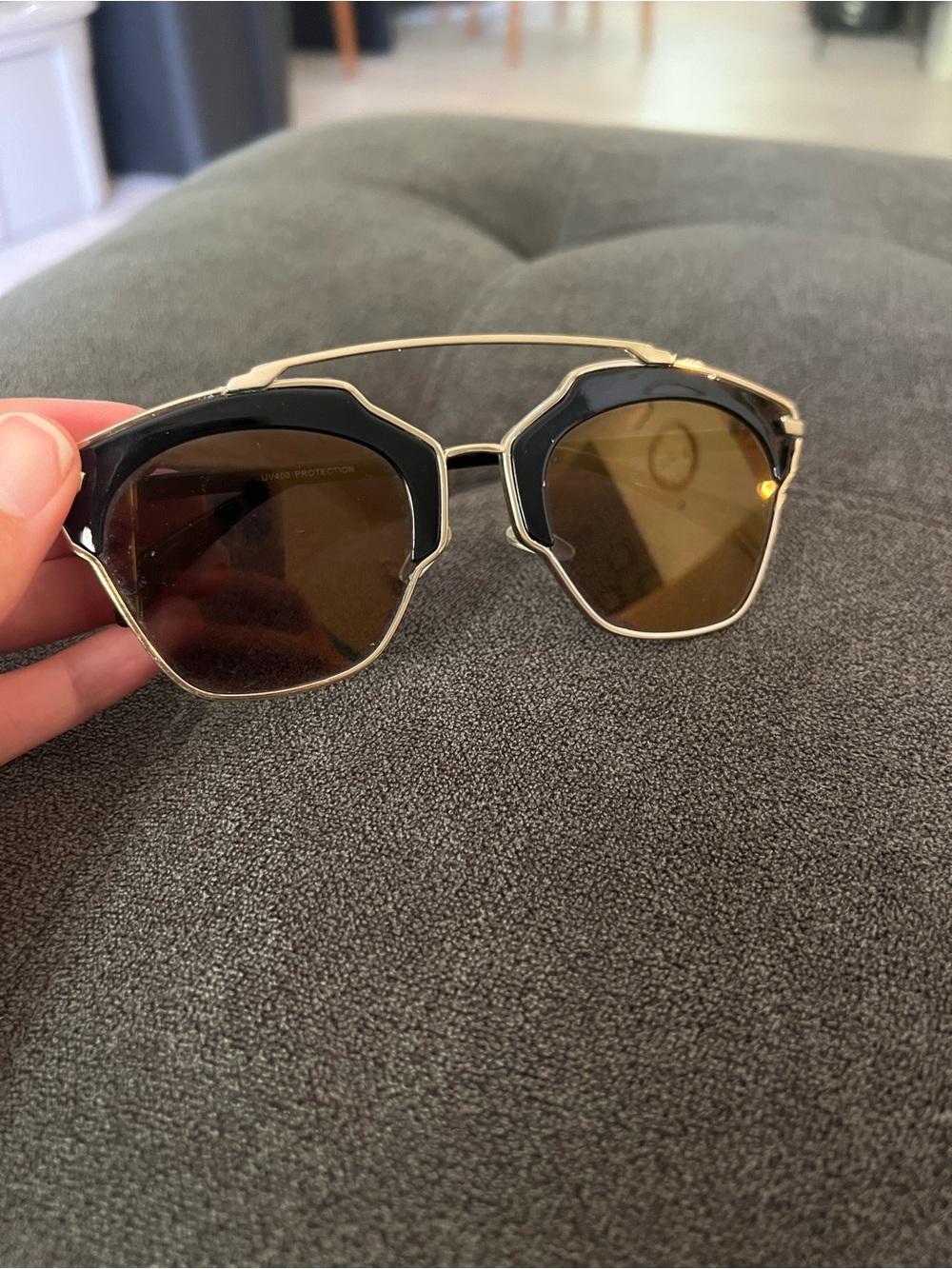 Gold and Black Women's Geometric Sunglasses